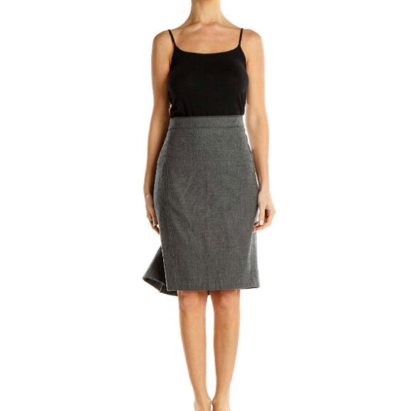 Ted Baker Wool Pencil Skirt Fitted Ruffled Back Office Classic Designer Grey - Picture 1 of 13